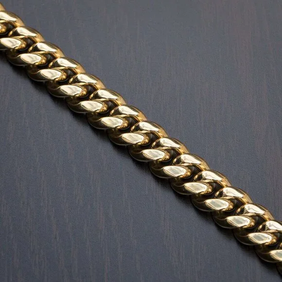 Heavy Solid Gold Plated 316 Stainless Steel 11mm Miami Cuban Link Chain Necklace